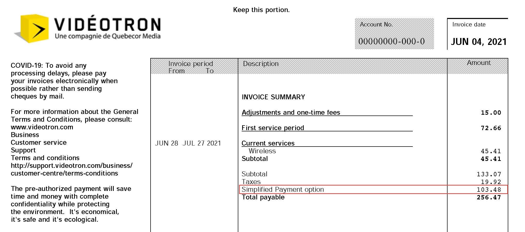 facture page 1 paiement simplifié